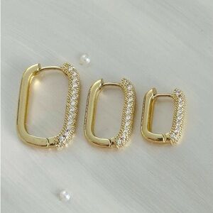 Triple Half Zirconia Earrings | Gold Plated | Rectangular Multi Glory Set